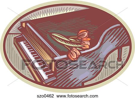 piano with flowers on it View Large Illustration Drawing - piano with flowers on it. Fotosearch