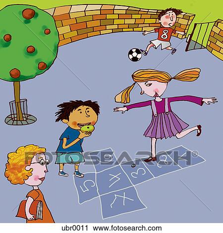 Clip Art - playing in the school yard. Fotosearch