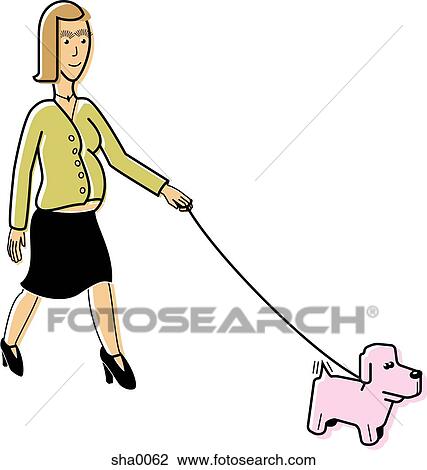 Drawing - pregnant woman walking her dog. Fotosearch