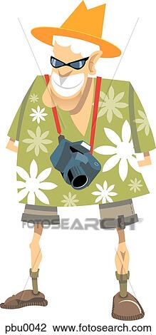 Drawing - senior tourist. Fotosearch