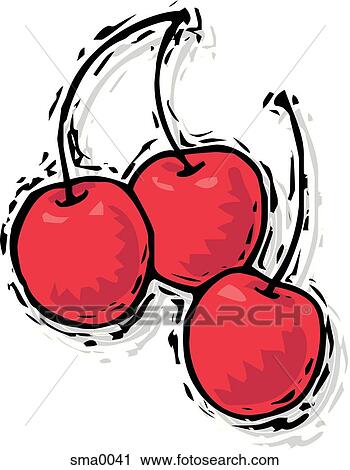 Clip Art - three cherries. Fotosearch
