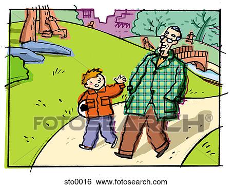 Stock Illustration - walking with grandpa. Fotosearch