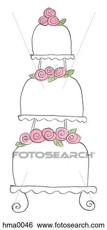 Stock Illustration - wedding cake with pink roses. Fotosearch