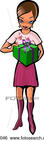 woman with green gift View Large Illustration Stock Illustration - woman with green gift. Fotosearch