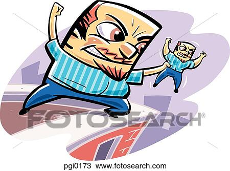 Drawing - A big angry man holding small angry man. Fotosearch