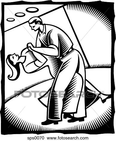 A Black And White Drawing Of A Couple Doing Ballroom Dancing