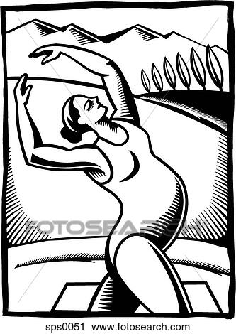 A black and white drawing of a pregnant woman doing a stretching exercise View Large Illustration Clip Art - A black and white drawing of a pregnant woman doing a stretching exercise. Fotosearch