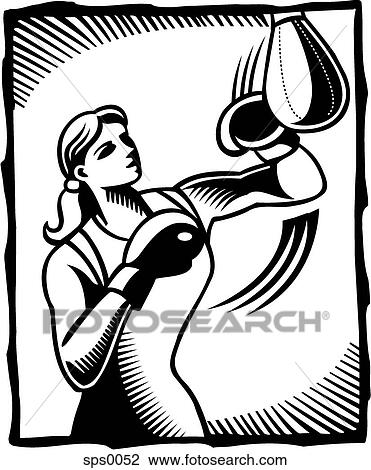 A black and white drawing of a woman boxing a punch bag View Large Illustration Drawing - A black and white drawing of a woman boxing a punch bag. Fotosearch