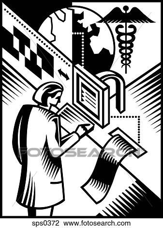 Drawing - A black and white drawing of healthcare technology. Fotosearch