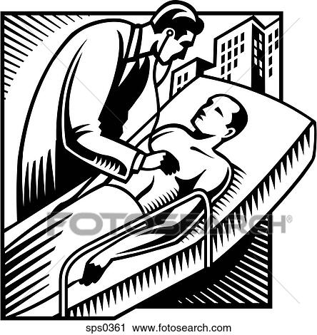 A black and white illustration of a doctor listening to a patient's heartbeat View Large Illustration Clip Art - A black and white illustration of a doctor listening to a patient's heartbeat. Fotosearch