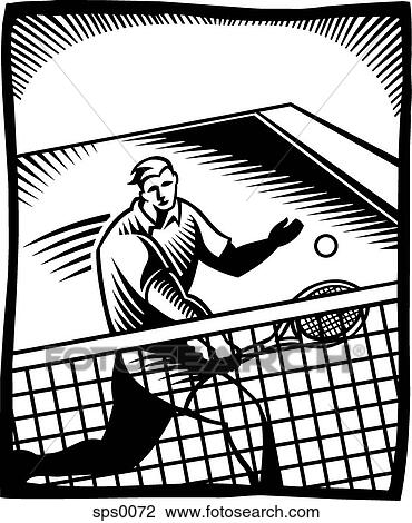 A black and white illustration of a tennis player playing in a match View Large Illustration Drawing - A black and white illustration of a tennis player playing in a match. Fotosearch