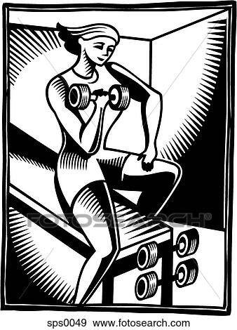 A black and white illustration of a woman doing bicep curls View Large Illustration Stock Illustration - A black and white illustration of a woman doing bicep curls. Fotosearch