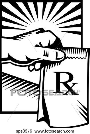 Stock Illustration - A black and white picture of a bag of prescriptions. Fotosearch