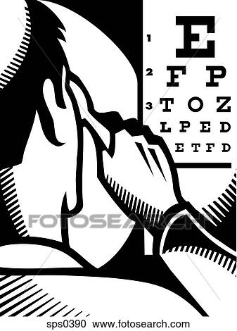 A black and white picture of a man having an eye examination View Large Illustration Clipart - A black and white picture of a man having an eye examination. Fotosearch