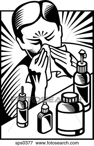 A black and white picture of a man having cold and flu View Large Illustration Stock Illustration - A black and white picture of a man having cold and flu. Fotosearch