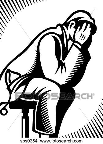 Stock Illustration - A black and white picture of a distraught doctor. Fotosearch