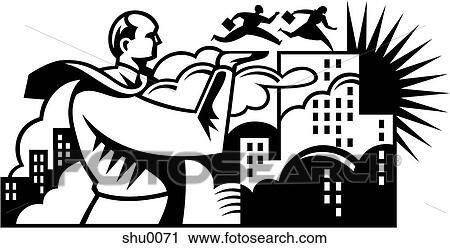 Clip Art - A boss helping his employees get to the top of a building. Fotosearch