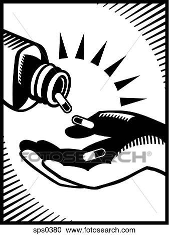 A bottle of pills illustrated in black and white View Large Illustration Clipart - A bottle of pills illustrated in black and white. Fotosearch