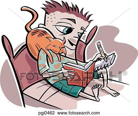 Drawing - A boy doing his homework. Fotosearch