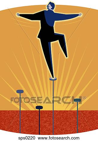 A businessman balancing on a pole View Large Illustration Clipart - A businessman balancing on a pole. Fotosearch