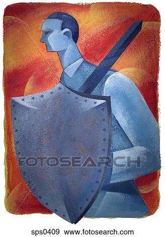 A businessman carrying a shield and sword View Large Illustration Stock Illustration - A businessman carrying a shield and sword. Fotosearch