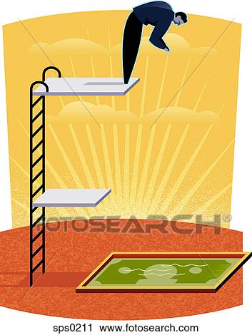 A businessman diving into a pool made of money View Large Illustration Clip Art - A businessman diving into a pool made of money. Fotosearch