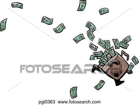 Drawing - A businessman in a convertible with banknotes flying out of it. Fotosearch
