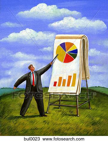 A businessman pointing to a pie chart View Large Illustration Drawing - A businessman pointing to a pie chart. Fotosearch