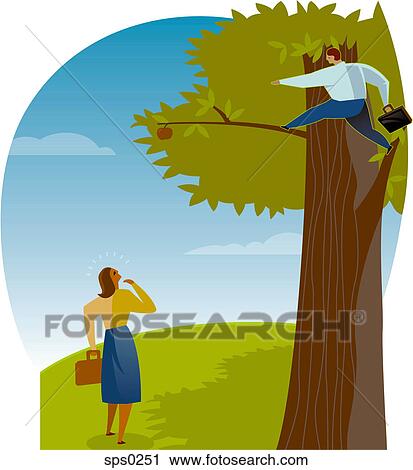 A businessman reaching for an apple on a branch View Large Illustration Clip Art - A businessman reaching for an apple on a branch. Fotosearch