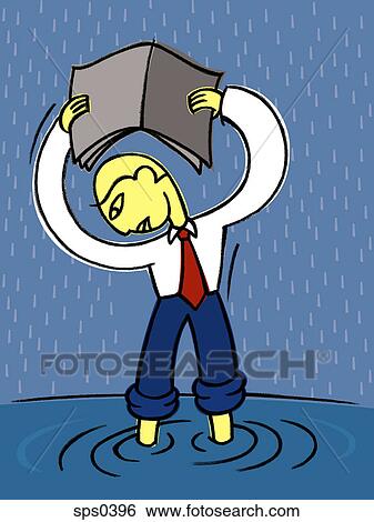 A businessman stranded in a flood during a heavy rain View Large Illustration Stock Illustration - A businessman stranded in a flood during a heavy rain. Fotosearch