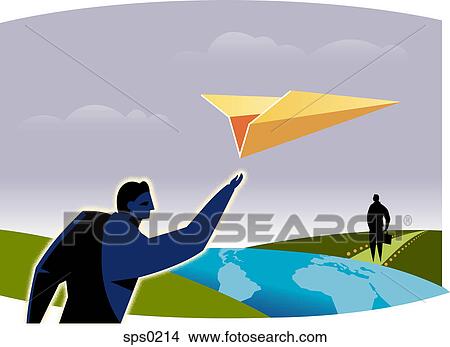Stock Illustration - A businessman throwing a paper airplane. Fotosearch