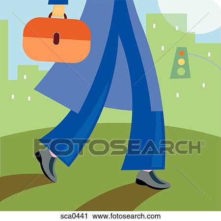 A businesswoman carrying a bag and walking on the street View Large Illustration Clip Art - A businesswoman carrying a bag and walking on the street. Fotosearch