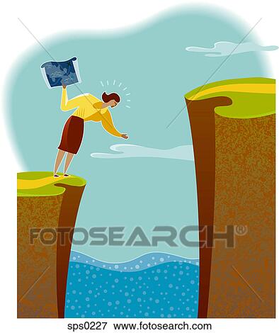 A businesswoman looking down from a cliff View Large Illustration Stock Illustration - A businesswoman looking down from a cliff. Fotosearch