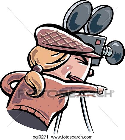 A camera woman pointing while looking into her camera View Large Illustration Clip Art - A camera woman pointing while looking into her camera. Fotosearch