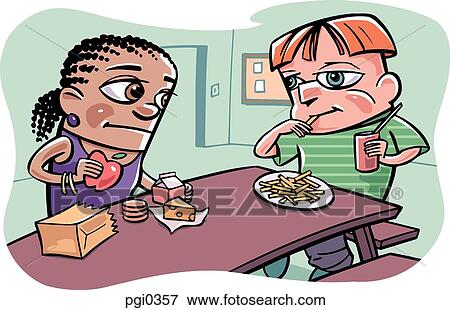 Stock Illustration - A cartoon drawing of a healthy and unhealthy way of eating. Fotosearch