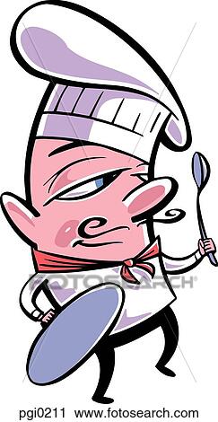A chef holding a ladle and lid View Large Illustration Clip Art - A chef holding a ladle and lid. Fotosearch