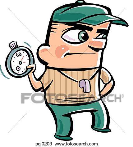 Drawing - A coach holding a timer during practice. Fotosearch