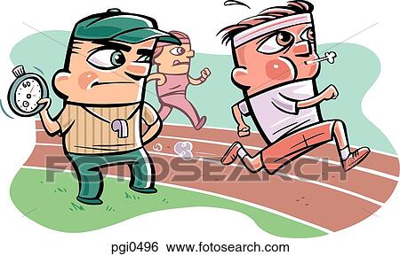 Stock Illustration - A coach times a runner during a practice session. Fotosearch