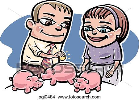 A couple saving money in little piggy banks View Large Illustration Stock Illustration - A couple saving money in little piggy banks. Fotosearch