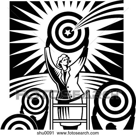 A direct hit on target held by a woman View Large Illustration Clip Art - A direct hit on target held by a woman. Fotosearch