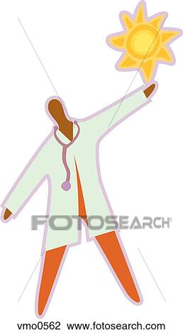 Drawing - A doctor reaching toward the sun. Fotosearch