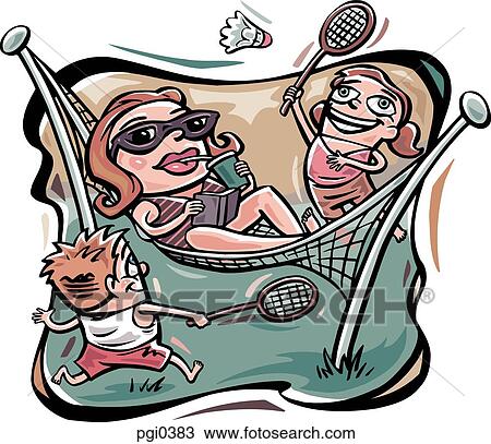 A family enjoying their outdoor summer activities View Large Illustration Drawing - A family enjoying their outdoor summer activities. Fotosearch