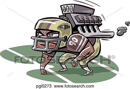 A football player ready to charge with a motor on his back View Large Illustration Drawing - A football player ready to charge with a motor on his back. Fotosearch