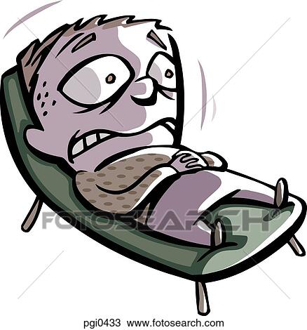 A frightened man lying on a deck chair View Large Illustration Drawing - A frightened man lying on a deck chair. Fotosearch