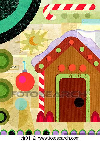 Drawing - A gingerbread house. Fotosearch