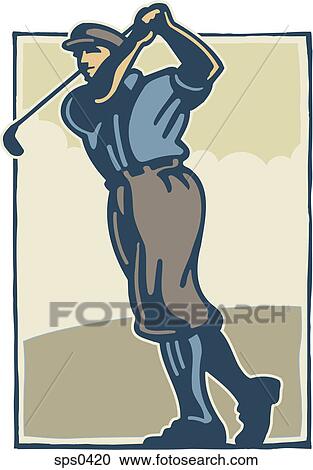 Clipart - A golfer makes a swing. Fotosearch