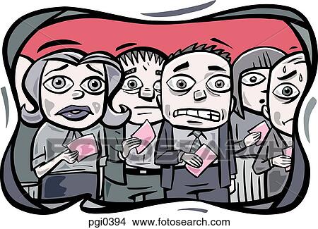 Stock Illustration - A group of office workers receiving pink slips. Fotosearch