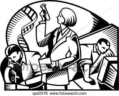 Stock Illustration - A group of people conducting medical research represented in black and white. Fotosearch