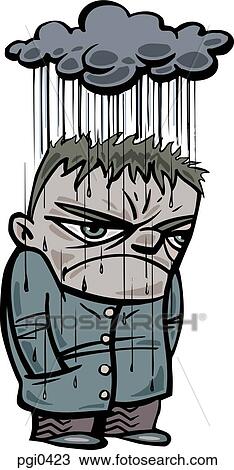 Drawing - A grumpy man standing in the rain. Fotosearch