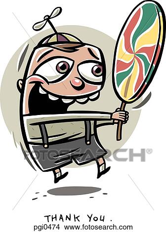Stock Illustration - A happy young boy holding a lollipop. Fotosearch